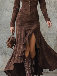 Retro Langes Kleid mit unregelmäßigem Volant-Saum