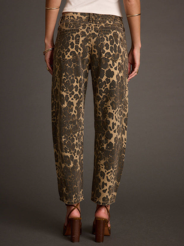 Retro Western Leoparden-Jeans mit weitem Bein im modernen Stil