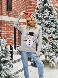 Weihnachts-Pullover aus Strick mit Schneemann-Motiv und Rundhalsausschnitt