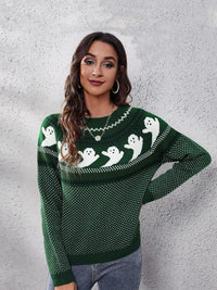 Gestrickter Pullover mit Rundhals und literarischem Retro-Geistermuster