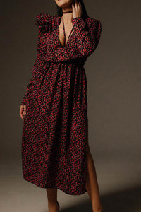 Bertha Blumen Midikleid mit V-Ausschnitt