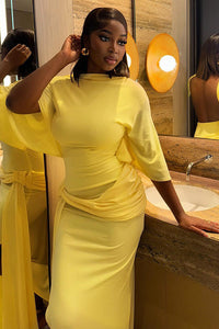 Rückenfreies gerafftes Langes Kleid mit Schlitz