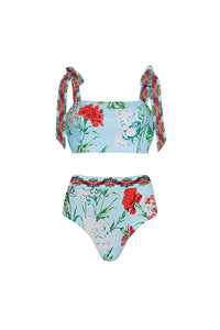 Bikini-Set im französischen Stil mit Spitzenbesatz und Bindebändern im modernen Stil
