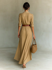 Maxikleid mit Reverskragen, langen Ärmeln und Gürtel