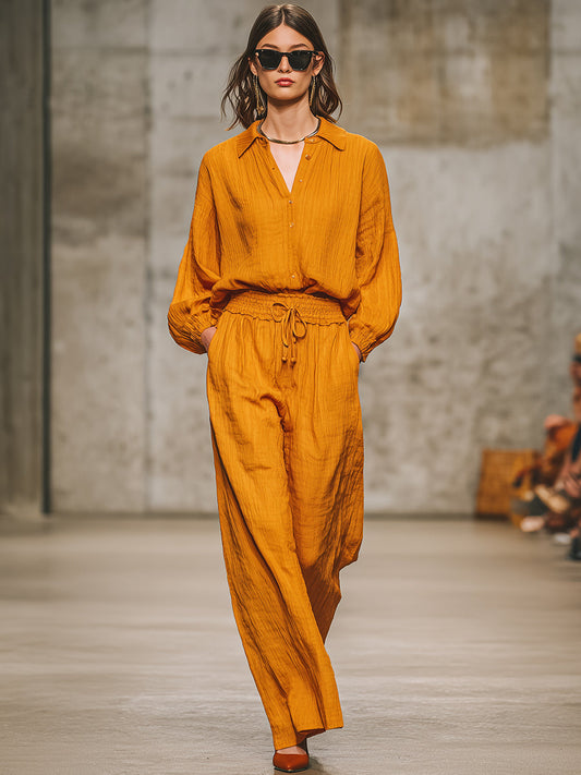 Lässiges Retro-Set aus orangefarbenem Hemd und Hose im modernen Stil