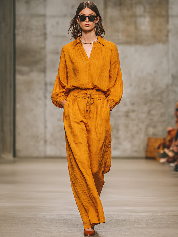 Lässiges Retro-Set aus orangefarbenem Hemd und Hose im modernen Stil