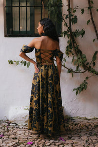 Vintage-Muster trägerloses Maxikleid
