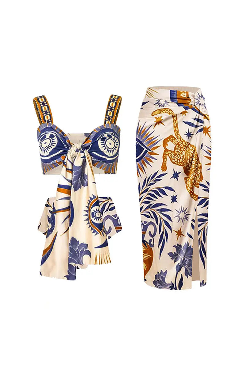 Boho-Muster Bikini-Set mit Bindebändern