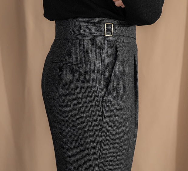 Hose aus Wollmischung mit Gurkha-Bund und Bundfalten