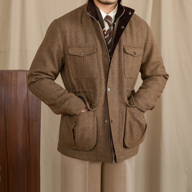 Jacke aus Wollmischung mit Fischgrätmuster und Wattierung