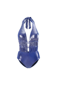 Glänzender Nebel Deep V Neck Neckholder Badeanzug mit Perlen im modernen Stil