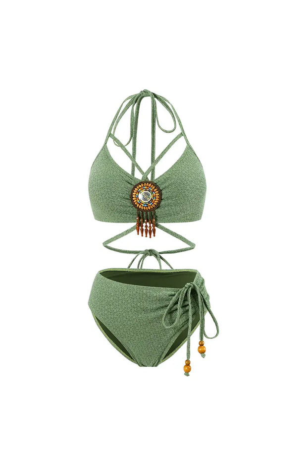 Boho-Salbeigrünes Bikini-Set für