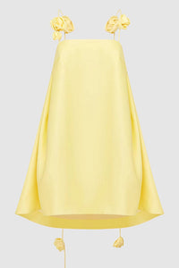 Gelbes 3D-Blumenmuster locker sitzendes kurzes Kleid im modernen Stil