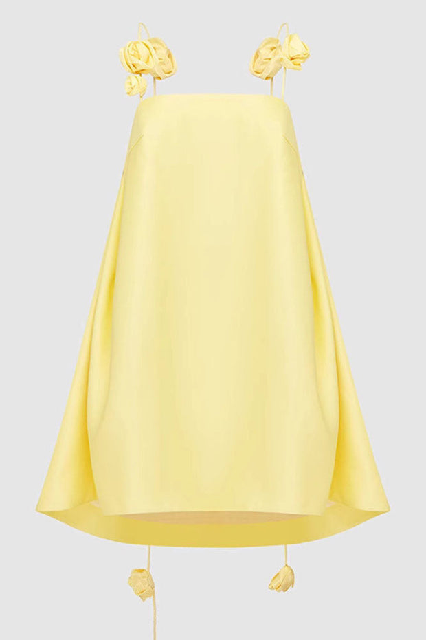 Gelbes 3D-Blumenmuster locker sitzendes kurzes Kleid im modernen Stil