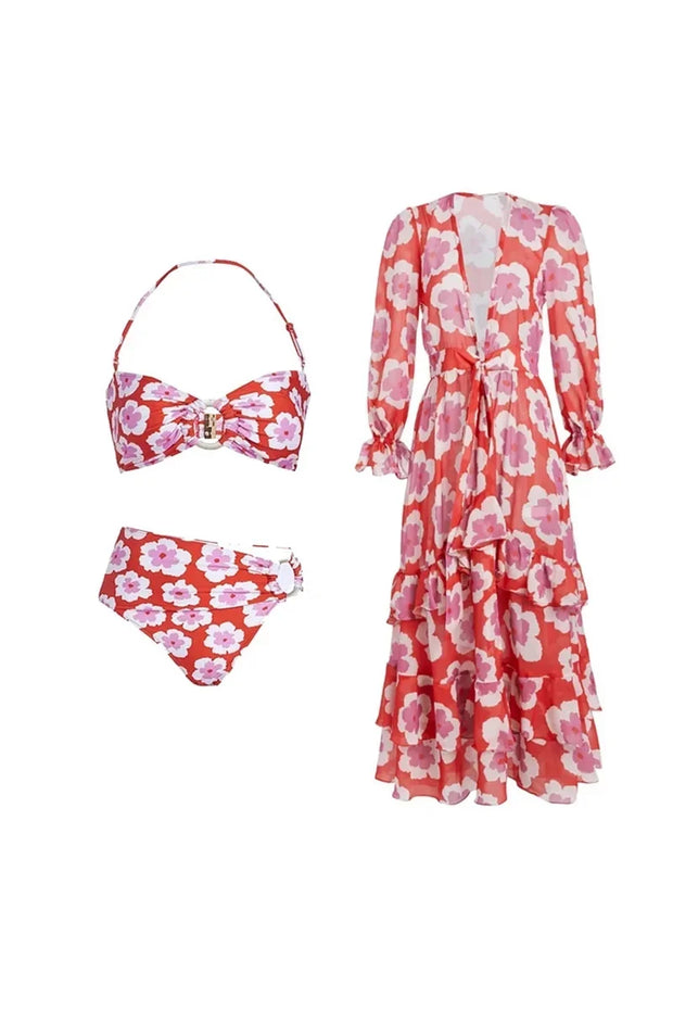 Neckholder-Neck-Bikini-Set mit Muster