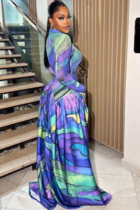 Maxikleid inspiriert von Blau Art-Paint
