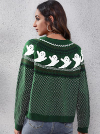 Gestrickter Pullover mit Rundhals und literarischem Retro-Geistermuster