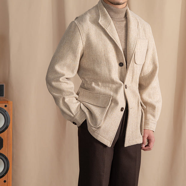 Mantel aus Wolle und Tweed mit Fischgrätmuster und sportiver Optik