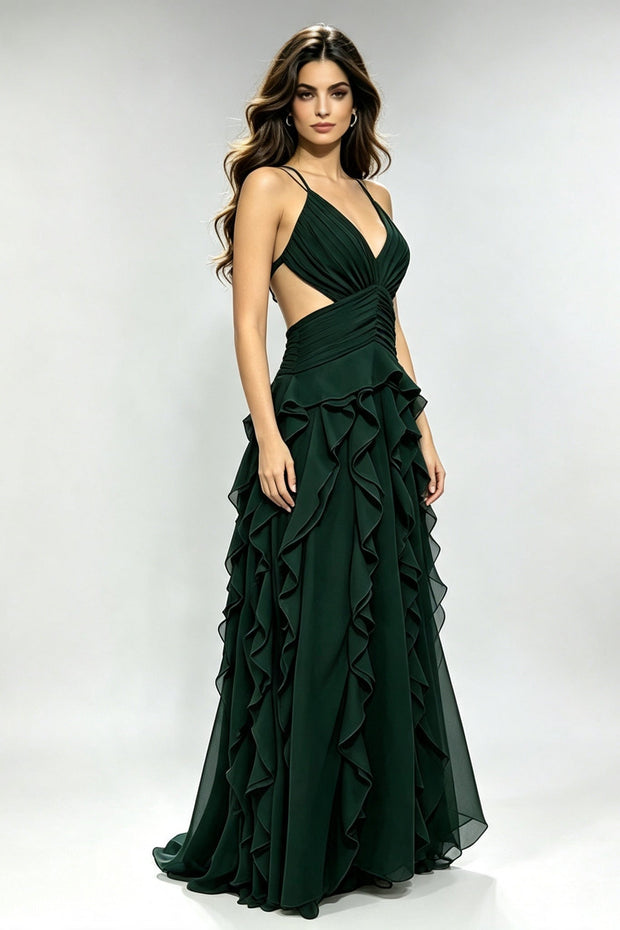 Weißes Korsett Maxikleid mit gestuften Rüschen
