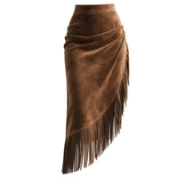 Retro Western Stil Unregelmäßig Gestalteter Wildlederrock mit Fransen im modernen Stil
