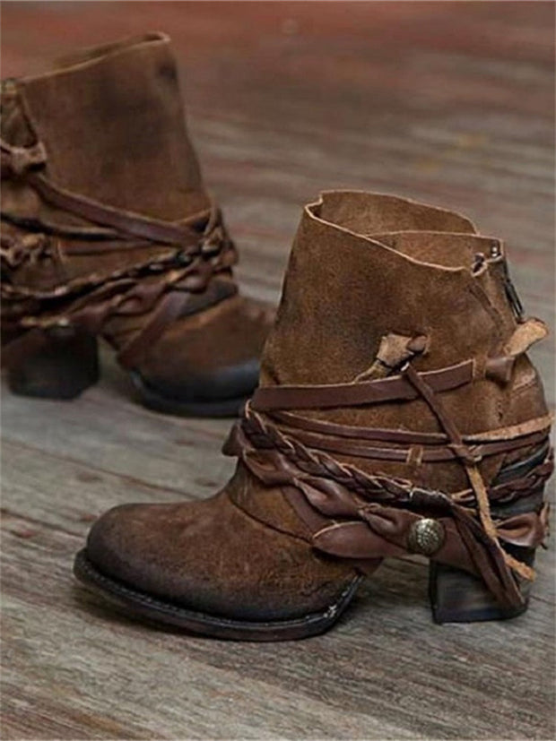 Vintage geflochtene Schnür-Stiefeletten im modernen Stil