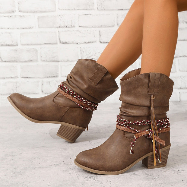 Vintage Western Cowboy Stiefeletten mit Quasten im modernen Stil