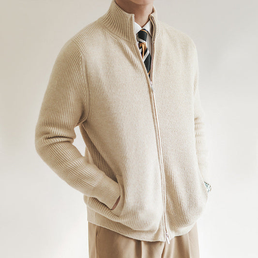 Strickjacke mit Rippstruktur und Reißverschluss