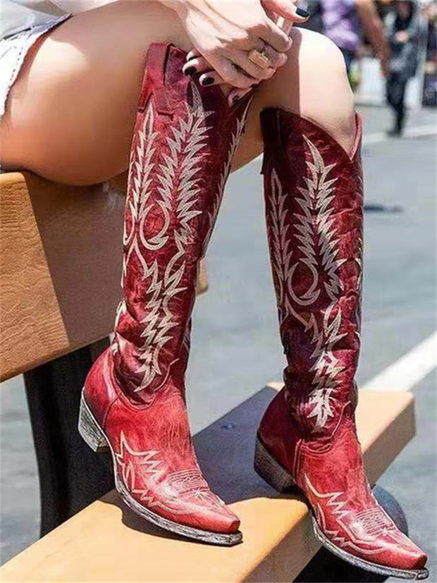 Vintage Western Cowboy bestickte kniehohe Stiefel im modernen Stil
