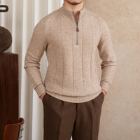 Pullover aus Wollmischung mit kurzem Reißverschluss und langen Ärmeln