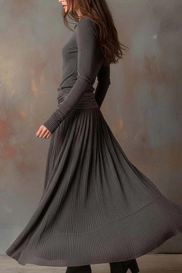Retro graues, geripptes, stretchiges Slim-Fit-Set im modernen Stil
