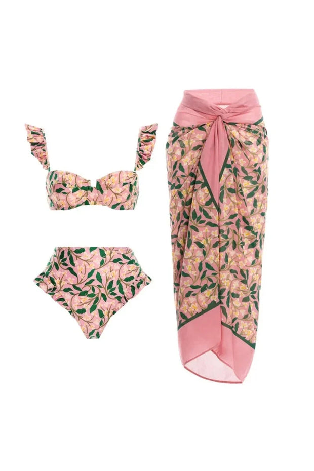 Mini Rüschen Blumen Bikini-Set im modernen Stil