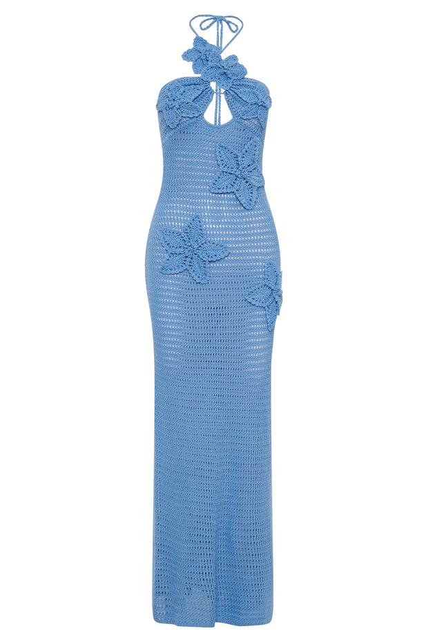 Beverly – Gehäkeltes Langes Kleid mit Blumenapplikation