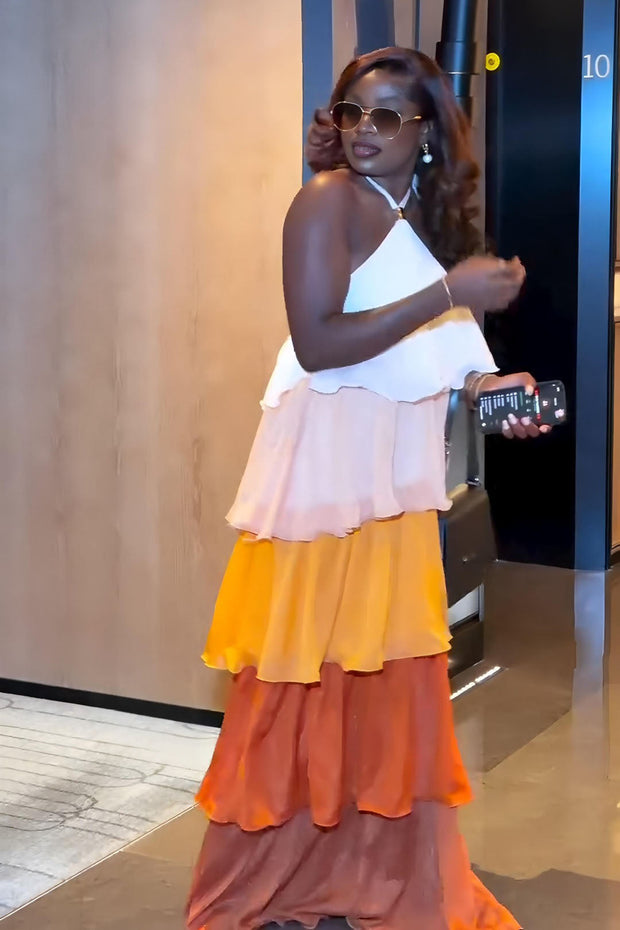 Ombre gestuftes Maxikleid mit Neckholder