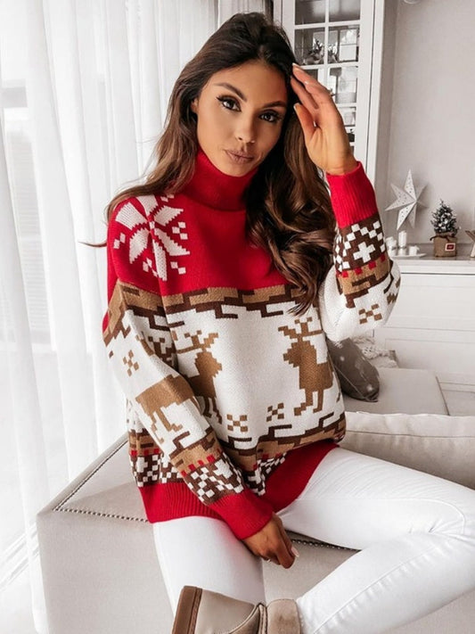 Pullover aus Strick mit gesticktem Rentier- und Schneeflockenmuster