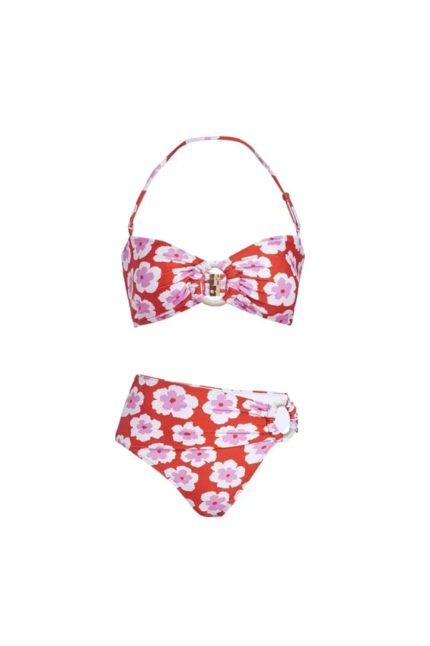 Neckholder-Neck-Bikini-Set mit Muster
