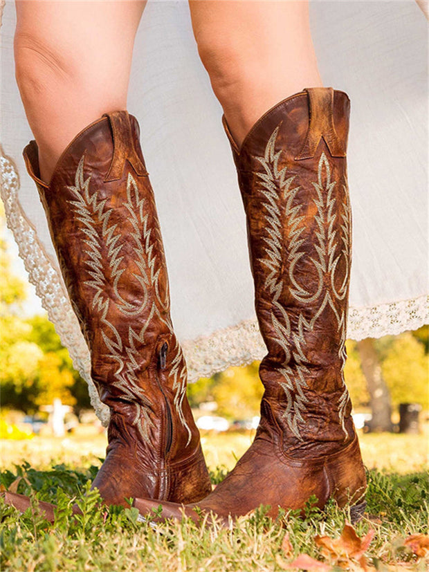 Vintage Western Cowboy bestickte kniehohe Stiefel im modernen Stil