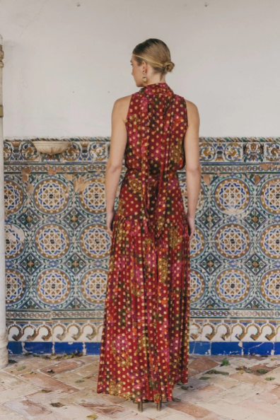 Statement Neckholder-Fransen-Maxikleid