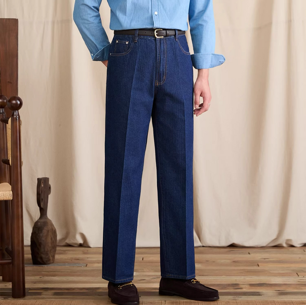 Jeans mit Fischgrätmuster und hohem Bund