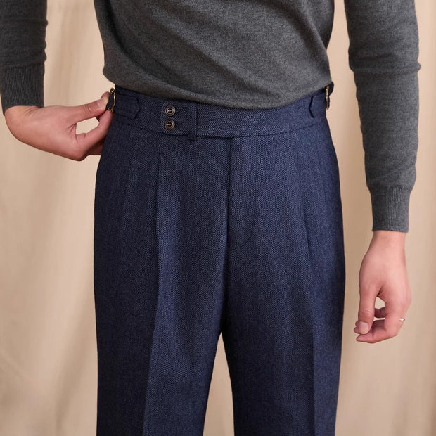 Hose aus Wollmischung mit Fischgrätmuster
