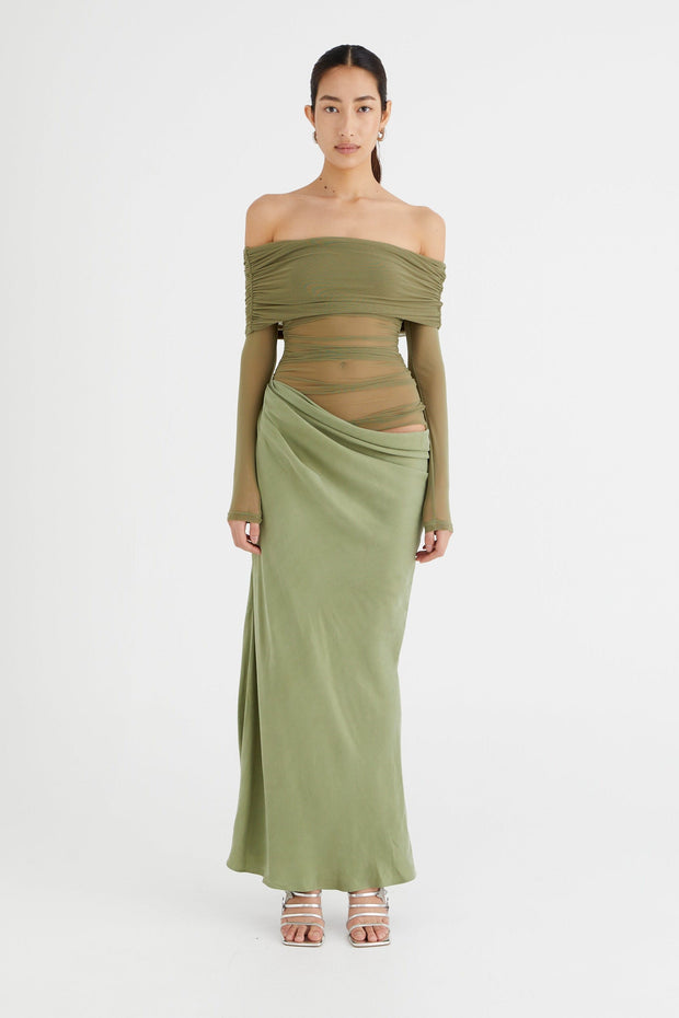 Lillian – Schulterfreies, transparentes Maxi-Netzkleid im modernen Stil