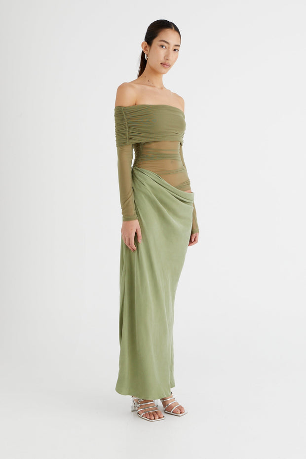 Lillian – Schulterfreies, transparentes Maxi-Netzkleid im modernen Stil