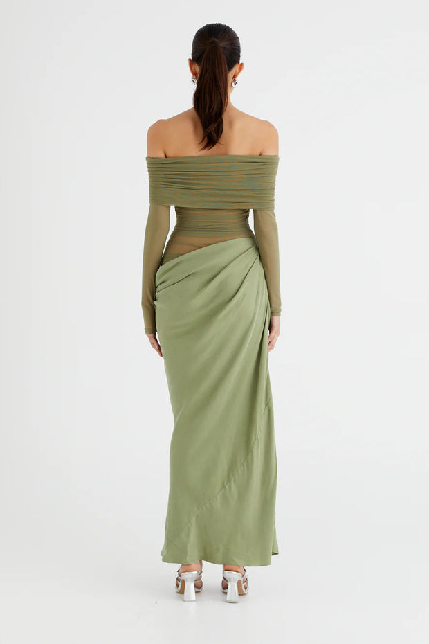 Lillian – Schulterfreies, transparentes Maxi-Netzkleid im modernen Stil