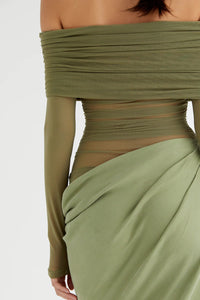 Lillian – Schulterfreies, transparentes Maxi-Netzkleid im modernen Stil