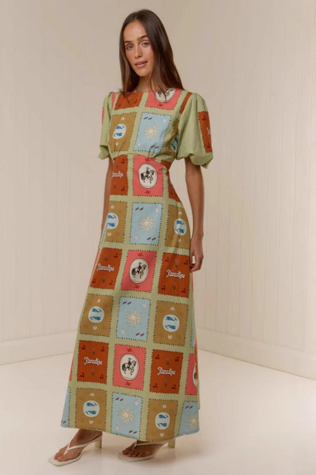 Leinen-Kleid mit Rundhals und Taillierung