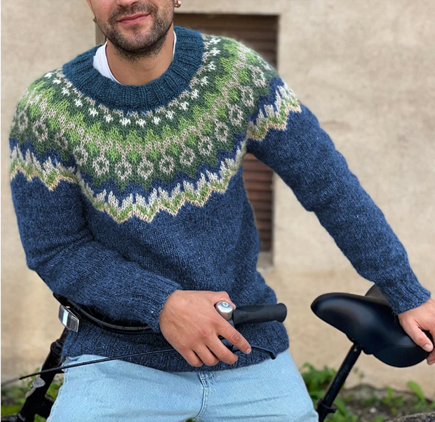Silas - Vintage Strick-Jacquard-Pullover mit Rundhalsausschnitt
