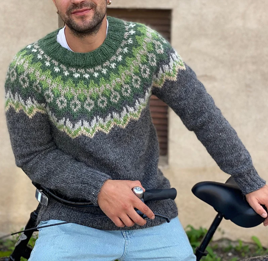 Silas - Vintage Strick-Jacquard-Pullover mit Rundhalsausschnitt
