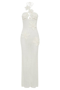 Beverly – Gehäkeltes Langes Kleid mit Blumenapplikation