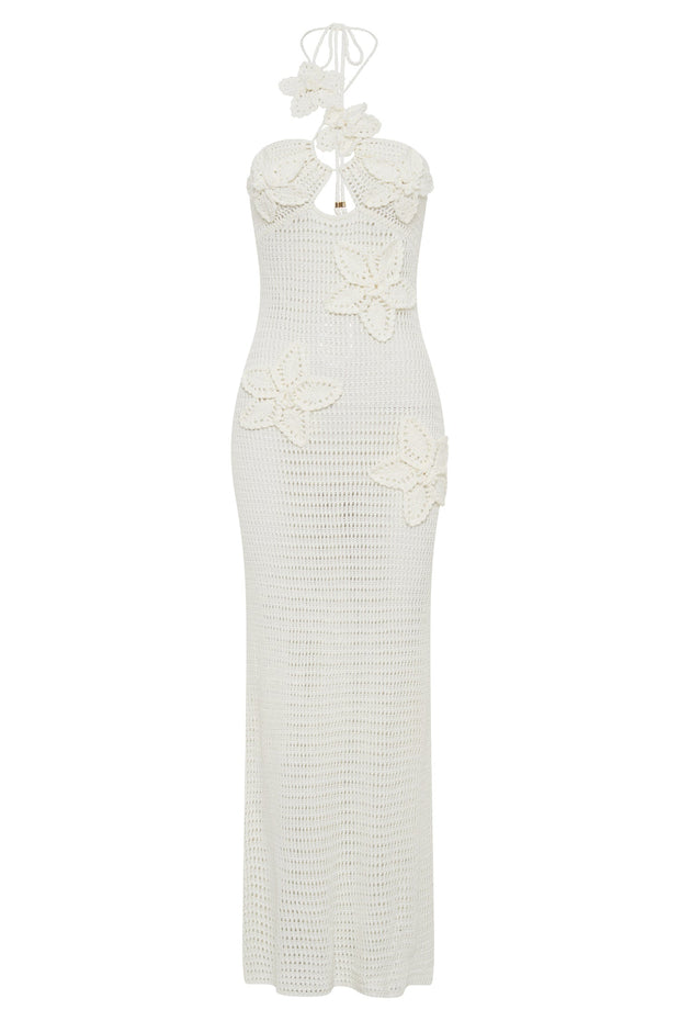 Beverly – Gehäkeltes Langes Kleid mit Blumenapplikation