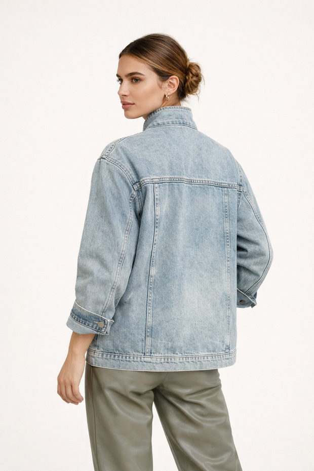 Damen-Jeansjacke in Übergröße mit hohem Kragen - Kaia