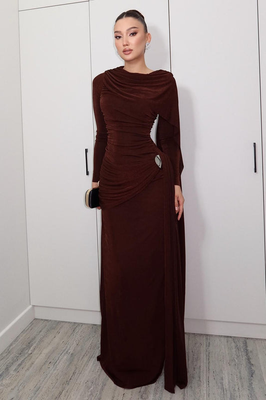 Maxikleid langärmelig und Drapierung